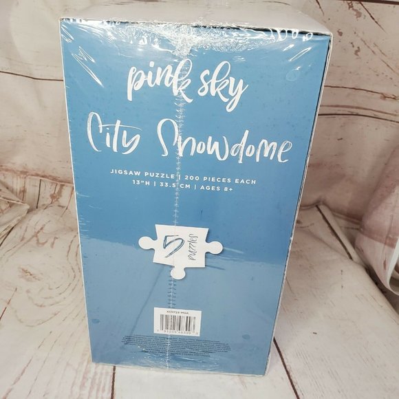 Pink Sky City Snowdome 5 Shaped Puzzles 200 Pieces Each Small Town Christmas - Picture 3 of 9